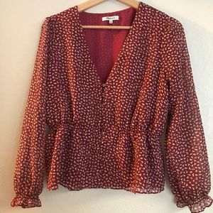 Madewell Burgundy Blouse with print of flowers